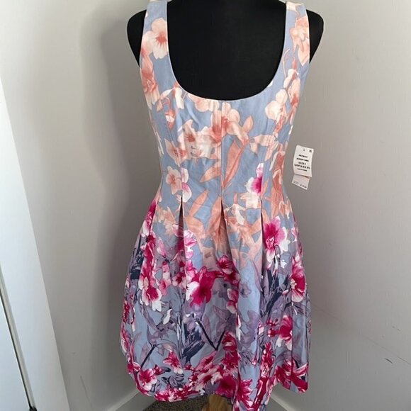 Nine West NWT classic fit n flare dress Jazzberry floral party event dress sz 2 - Picture 4 of 13